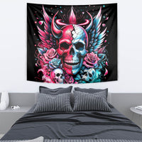 Couple Skull Tapestry She Was And Angel Craving Chaos Demon Seeking Peace - Wonder Print Shop