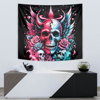 Couple Skull Tapestry She Was And Angel Craving Chaos Demon Seeking Peace - Wonder Print Shop