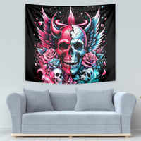 Couple Skull Tapestry She Was And Angel Craving Chaos Demon Seeking Peace - Wonder Print Shop