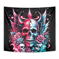 Couple Skull Tapestry She Was And Angel Craving Chaos Demon Seeking Peace - Wonder Print Shop