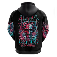 Couple Skull Zip Hoodie She Was And Angel Craving Chaos Demon Seeking Peace - Wonder Print Shop