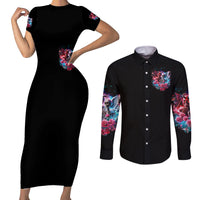Flame Skull Couples Matching Short Sleeve Bodycon Dress and Long Sleeve Button Shirt I'm Not Anti Social I'm Just Not User Friendly - Wonder Print Shop
