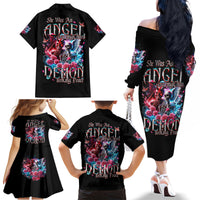 Flame Skull Family Matching Off Shoulder Long Sleeve Dress and Hawaiian Shirt I'm Not Anti Social I'm Just Not User Friendly - Wonder Print Shop