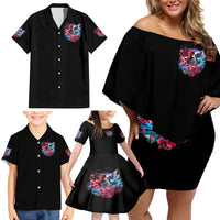 Flame Skull Family Matching Off Shoulder Short Dress and Hawaiian Shirt I'm Not Anti Social I'm Just Not User Friendly - Wonder Print Shop
