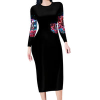 Flame Skull Long Sleeve Bodycon Dress I'm Not Anti Social I'm Just Not User Friendly - Wonder Print Shop