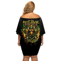 Rose Skull Off Shoulder Short Dress Don't Try Figure Me out - Wonder Print Shop