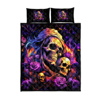 Irish Skull Quilt Bed Set Good Girl Drinve Wine, Badass Girl Chug Beer - Wonder Print Shop