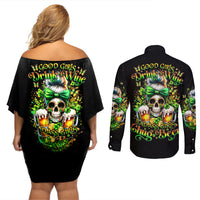 Rose Skull Couples Matching Off Shoulder Short Dress and Long Sleeve Button Shirt No Matter How Much I Try To Be Fucking Nice - Wonder Print Shop