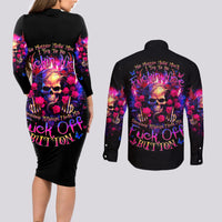 Rose Skull Couples Matching Long Sleeve Bodycon Dress and Long Sleeve Button Shirt No Matter How Much I Try To Be Fucking Nice - Wonder Print Shop