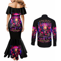 Rose Skull Couples Matching Mermaid Dress and Long Sleeve Button Shirt No Matter How Much I Try To Be Fucking Nice