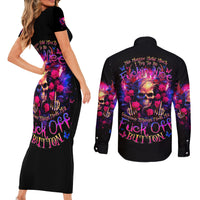 Rose Skull Couples Matching Short Sleeve Bodycon Dress and Long Sleeve Button Shirt No Matter How Much I Try To Be Fucking Nice - Wonder Print Shop