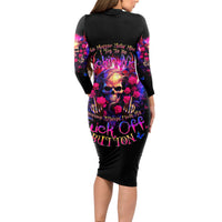 Rose Skull Long Sleeve Bodycon Dress No Matter How Much I Try To Be Fucking Nice - Wonder Print Shop