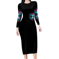 Twin Skull Long Sleeve Bodycon Dress Don't Try Figure Me out I'm A Special Kind Of Twisted - Wonder Print Shop