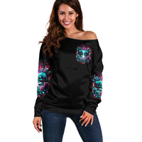 Twin Skull Off Shoulder Sweater Don't Try Figure Me out I'm A Special Kind Of Twisted - Wonder Print Shop
