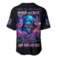 Flame Skull Baseball Jersey While You Are Talking Behind My Back Freel Free To Bend Down And Kiss My Ass - Wonder Print Shop
