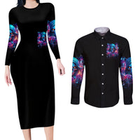 Flame Skull Couples Matching Long Sleeve Bodycon Dress and Long Sleeve Button Shirt While You Are Talking Behind My Back Freel Free To Bend Down And Kiss My Ass - Wonder Print Shop