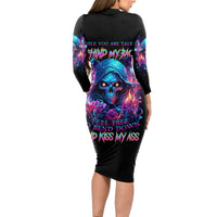 Flame Skull Long Sleeve Bodycon Dress While You Are Talking Behind My Back Freel Free To Bend Down And Kiss My Ass - Wonder Print Shop