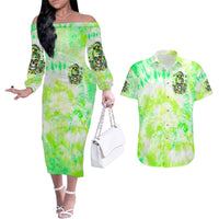 Irish Skull Couples Matching Off The Shoulder Long Sleeve Dress and Hawaiian Shirt Drink Up Bitch - Wonder Print Shop