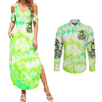 Irish Skull Couples Matching Summer Maxi Dress and Long Sleeve Button Shirt Drink Up Bitch - Wonder Print Shop