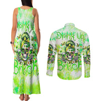 Irish Skull Couples Matching Tank Maxi Dress and Long Sleeve Button Shirt Drink Up Bitch - Wonder Print Shop