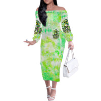 Irish Skull Off The Shoulder Long Sleeve Dress Drink Up Bitch - Wonder Print Shop
