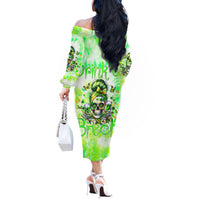 Irish Skull Off The Shoulder Long Sleeve Dress Drink Up Bitch - Wonder Print Shop