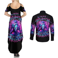 Lady Skull Couples Matching Summer Maxi Dress and Long Sleeve Button Shirt I'm Not Anti Social I'm Just Not User Friendly - Wonder Print Shop