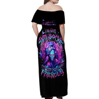 Lady Skull Family Matching Off Shoulder Maxi Dress and Hawaiian Shirt I'm Not Anti Social I'm Just Not User Friendly - Wonder Print Shop
