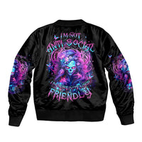 Lady Skull Sleeve Zip Bomber Jacket I'm Not Anti Social I'm Just Not User Friendly - Wonder Print Shop