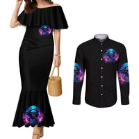Flame Skull Couples Matching Mermaid Dress and Long Sleeve Button Shirt Its Not How Crazy I Am But How Much I enjoy It That Makes Me Dangeous