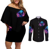 Flame Skull Couples Matching Off Shoulder Short Dress and Long Sleeve Button Shirt Its Not How Crazy I Am But How Much I enjoy It That Makes Me Dangeous - Wonder Print Shop