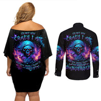 Flame Skull Couples Matching Off Shoulder Short Dress and Long Sleeve Button Shirt Its Not How Crazy I Am But How Much I enjoy It That Makes Me Dangeous - Wonder Print Shop