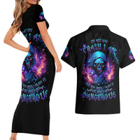 Flame Skull Couples Matching Short Sleeve Bodycon Dress and Hawaiian Shirt Its Not How Crazy I Am But How Much I enjoy It That Makes Me Dangeous - Wonder Print Shop