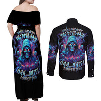 Reaper Skull Couples Matching Off Shoulder Maxi Dress and Long Sleeve Button Shirt When I Was Born The Devil Said Oh Shit Competition - Wonder Print Shop