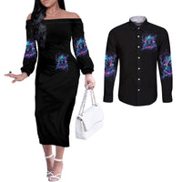 Reaper Skull Couples Matching Off The Shoulder Long Sleeve Dress and Long Sleeve Button Shirt When I Was Born The Devil Said Oh Shit Competition