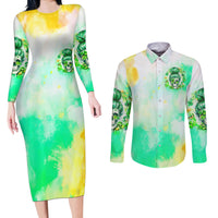 Irish Skull Couples Matching Long Sleeve Bodycon Dress and Long Sleeve Button Shirt Oho Lucky Mama - Wonder Print Shop