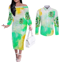 Irish Skull Couples Matching Off The Shoulder Long Sleeve Dress and Long Sleeve Button Shirt Oho Lucky Mama