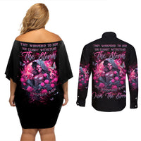 Witch Skull Couples Matching Off Shoulder Short Dress and Long Sleeve Button Shirt They Whispered To Her You Cannot Withstand The Storm - Wonder Print Shop