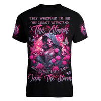 Witch Skull Women V Neck T Shirt They Whispered To Her You Cannot Withstand The Storm - Wonder Print Shop