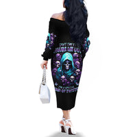 Reaper Skull Family Matching Off Shoulder Long Sleeve Dress and Hawaiian Shirt Don't Try To Figure Me Out - Wonder Print Shop
