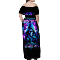 Rose Skull Off Shoulder Maxi Dress If My Mouth Doesn't Say It - Wonder Print Shop
