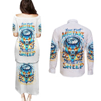 Wolf Skull Couples Matching Puletasi and Long Sleeve Button Shirt You First Mistake Was Thinking I Was One Of The Sheep - Wonder Print Shop