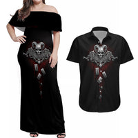 Skull Couples Matching Off Shoulder Maxi Dress and Hawaiian Shirt Death Reaper Arcana - Wonder Print Shop