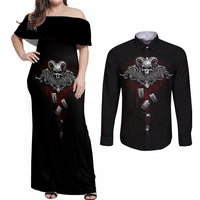 Skull Couples Matching Off Shoulder Maxi Dress and Long Sleeve Button Shirts Death Reaper Arcana - Wonder Print Shop