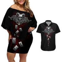 Skull Couples Matching Off Shoulder Short Dress and Hawaiian Shirt Death Reaper Arcana - Wonder Print Shop