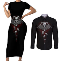 Skull Couples Matching Short Sleeve Bodycon Dress and Long Sleeve Button Shirts Death Reaper Arcana - Wonder Print Shop