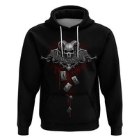 Black pullover hoodie with skull-and-Arcana graphic on the chest