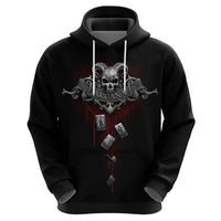 Black pullover hoodie with centered skull-and-Arcana chest graphic