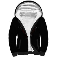 Unisex black sherpa-lined zip hoodie with plush hood and front pockets