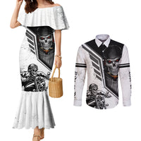 Skull Couples Matching Mermaid Dress and Long Sleeve Button Shirts Riding Motocycle DT01